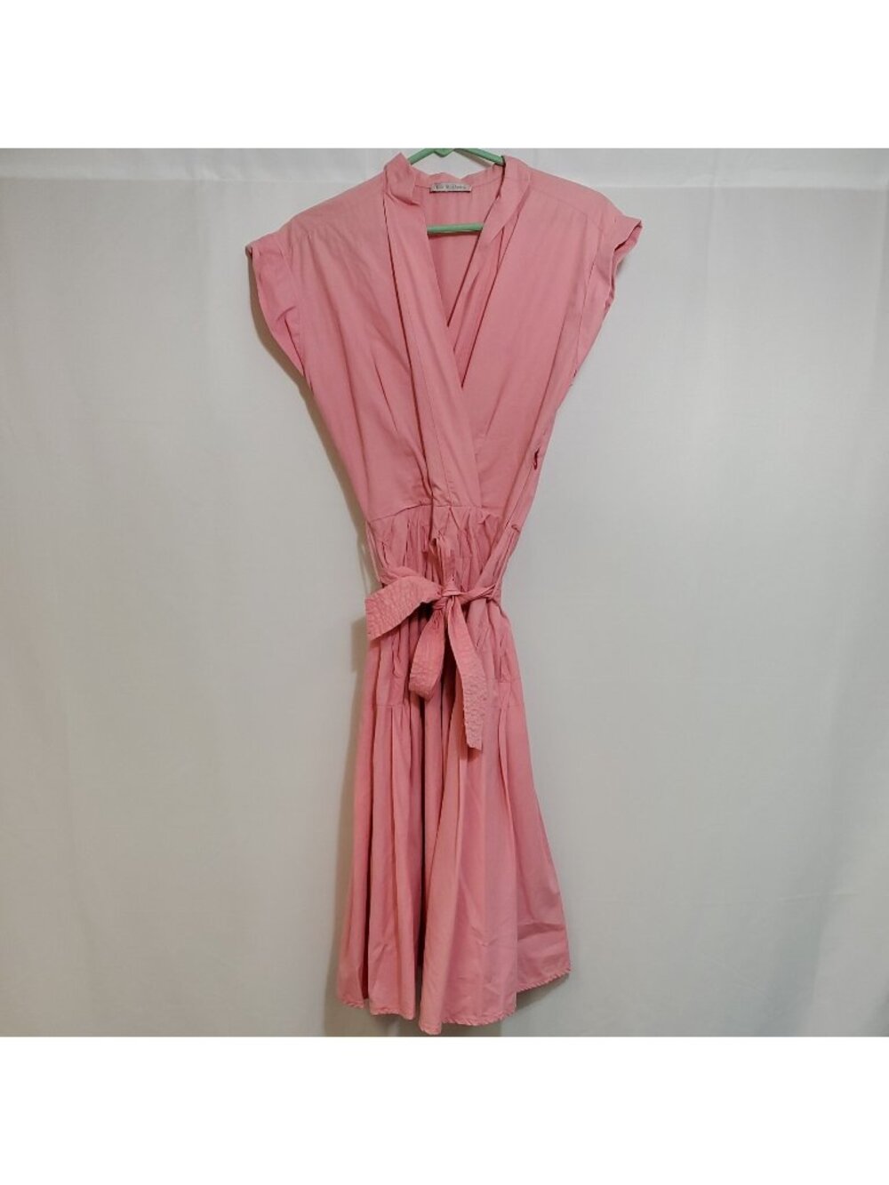 Lee Mathews Fit and Flare Dress Pink Cap Sleeve Midi Ruffled 100% Cotton